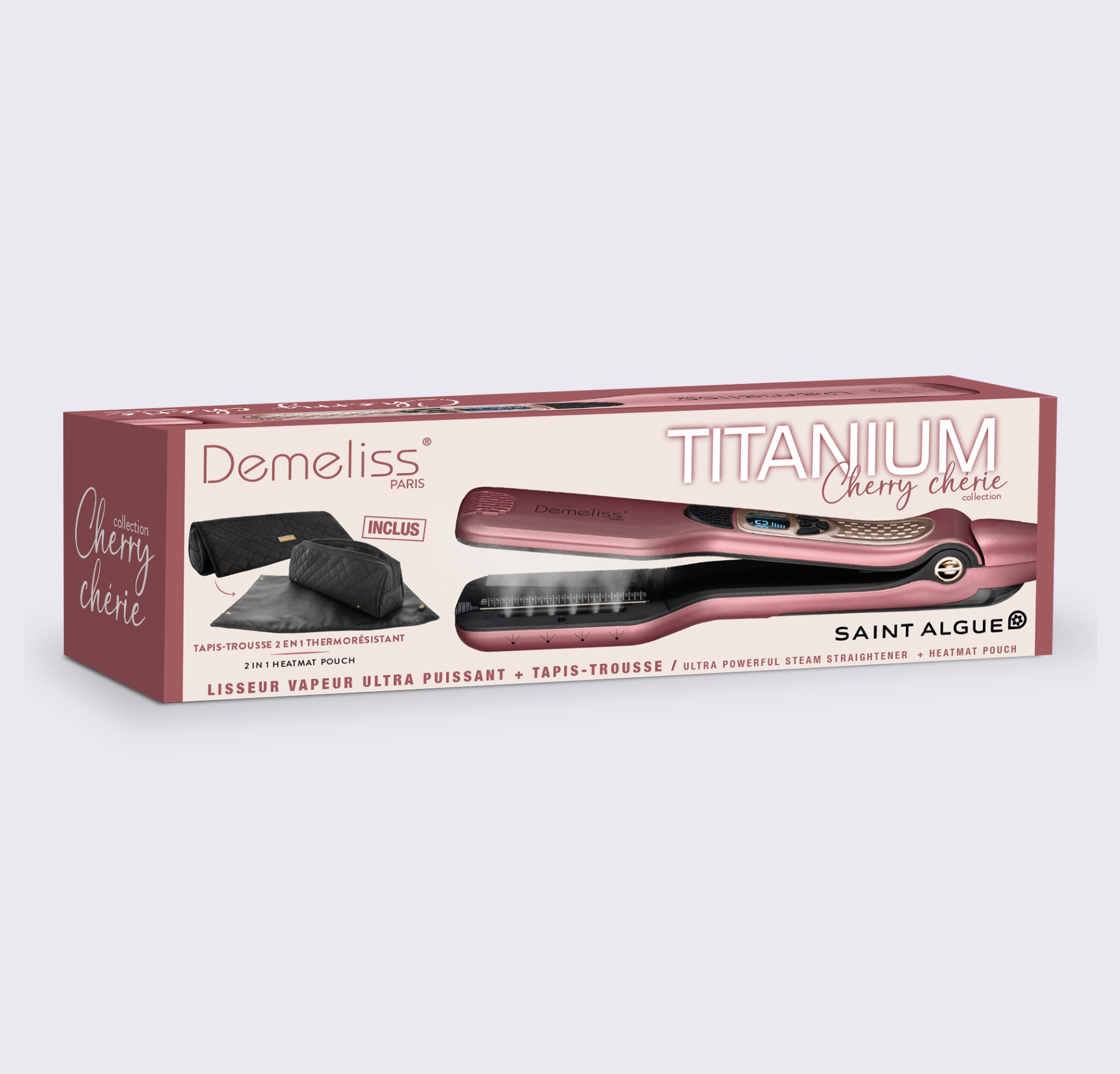 Lisseur vapeur Demeliss TITANIUM + Trousse Édition exclusive Cherry Chérie