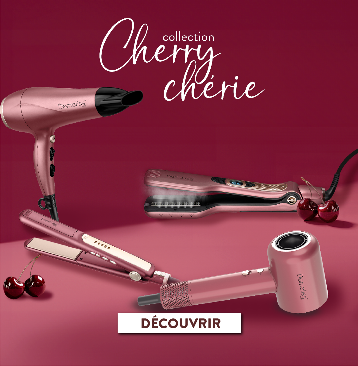 Cherry Chérie - Collection capsule exclusive - Beauté Demeliss - Lisseur & Sèche-cheuvex - TITANIUM