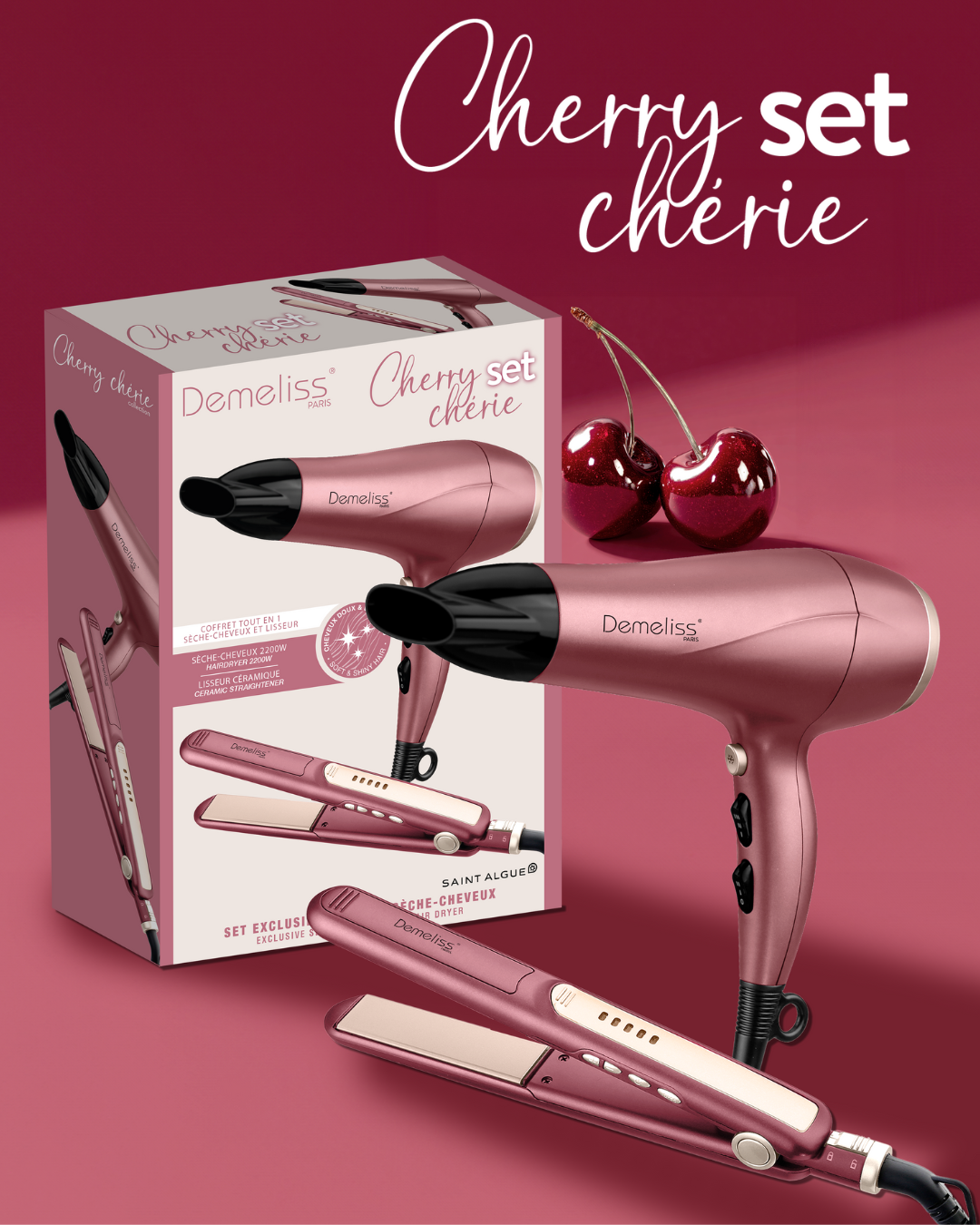 Coffret cadeau duo Cherry Chérie Lisseur + Sèche-cheveux à seulement 59,90€