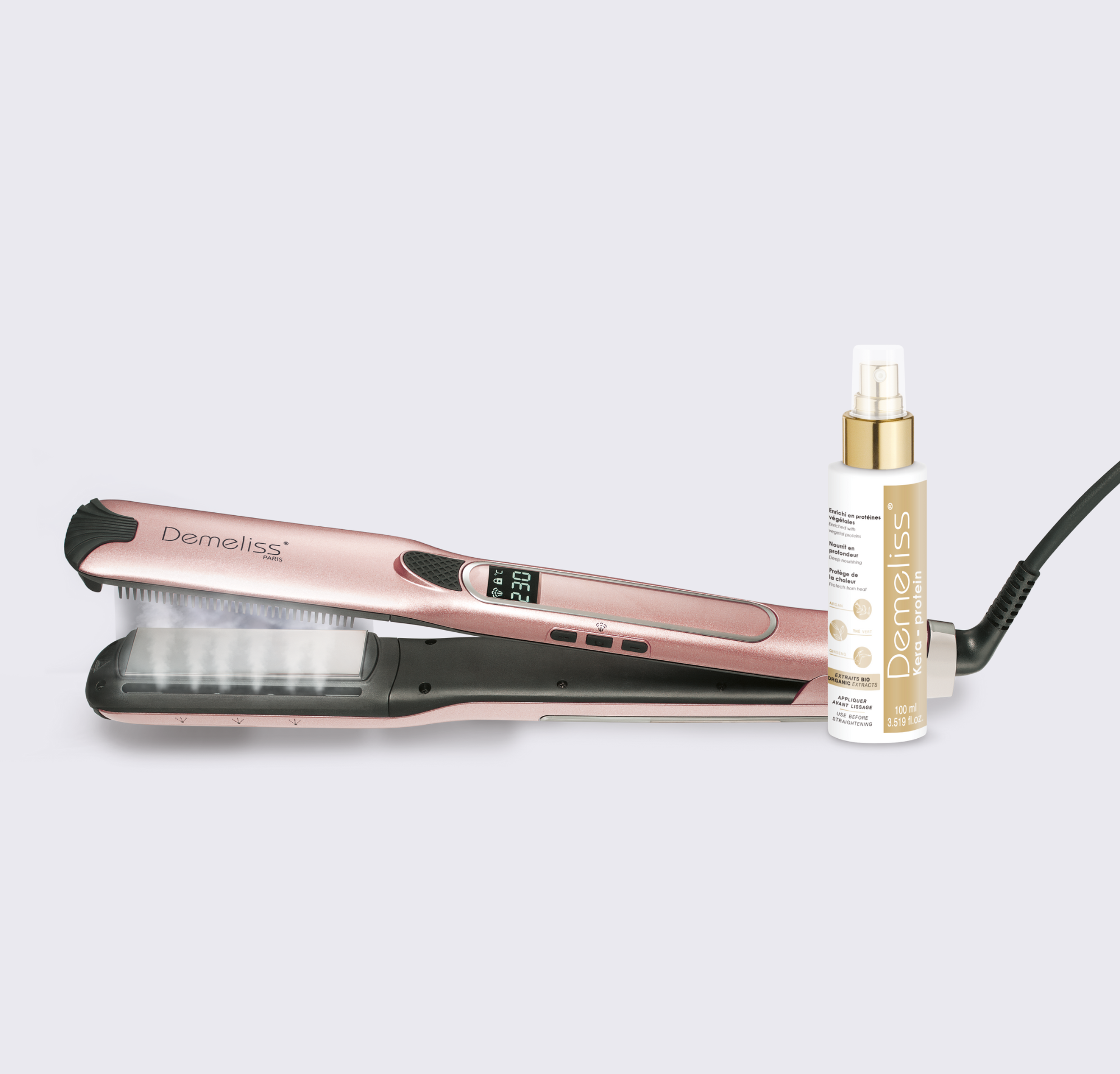 Coffret TITANIUM V2 Lisseur Vapeur Pink Paradise avec soin nourrissant Kératine