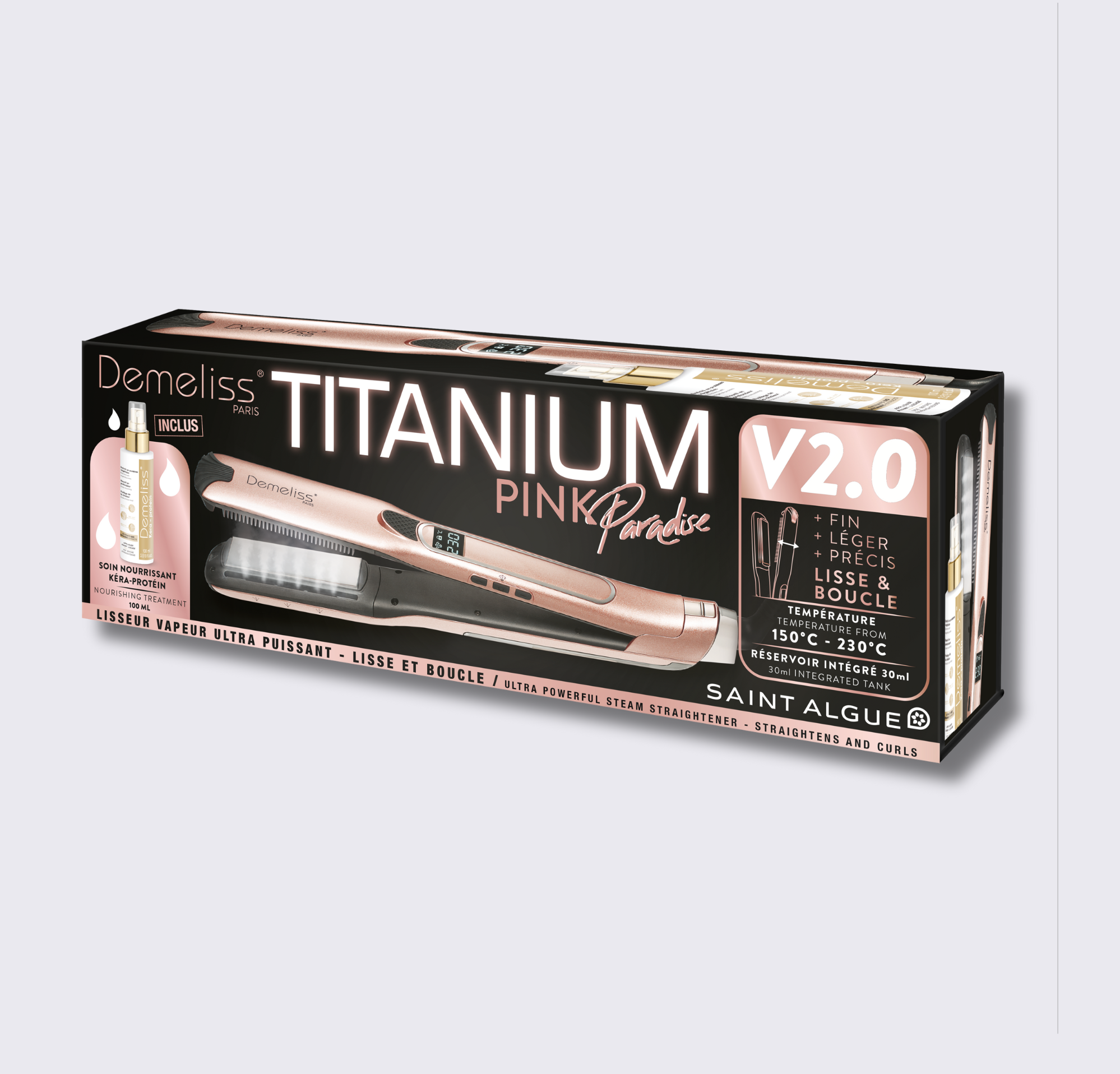 Coffret TITANIUM V2 Lisseur Vapeur Pink Paradise avec soin nourrissant Kératine